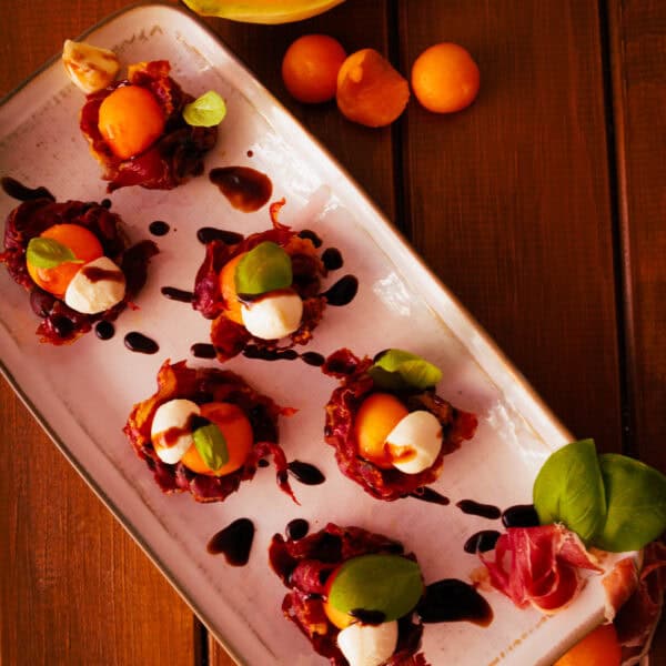 Schinken-Melonen-Mozzarella-Körbchen