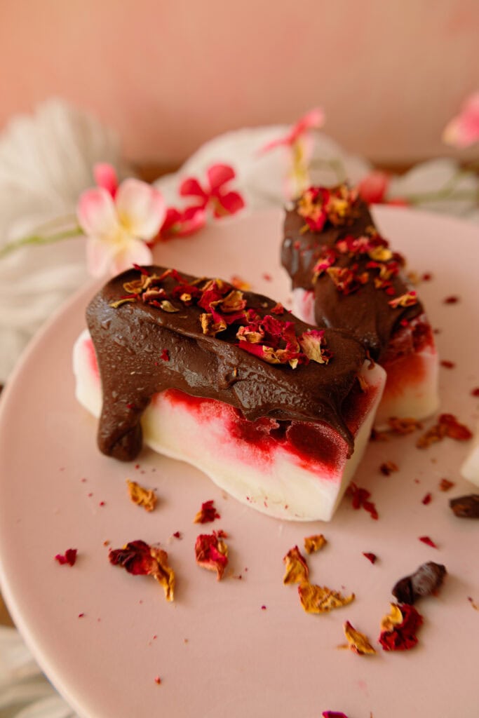 Gefrorene Joghurt-Himbeer-Bites mit Schokolade
