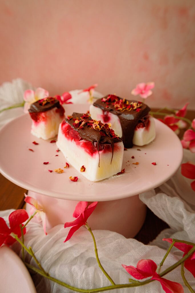 Gefrorene Joghurt-Himbeer-Bites mit Schokolade