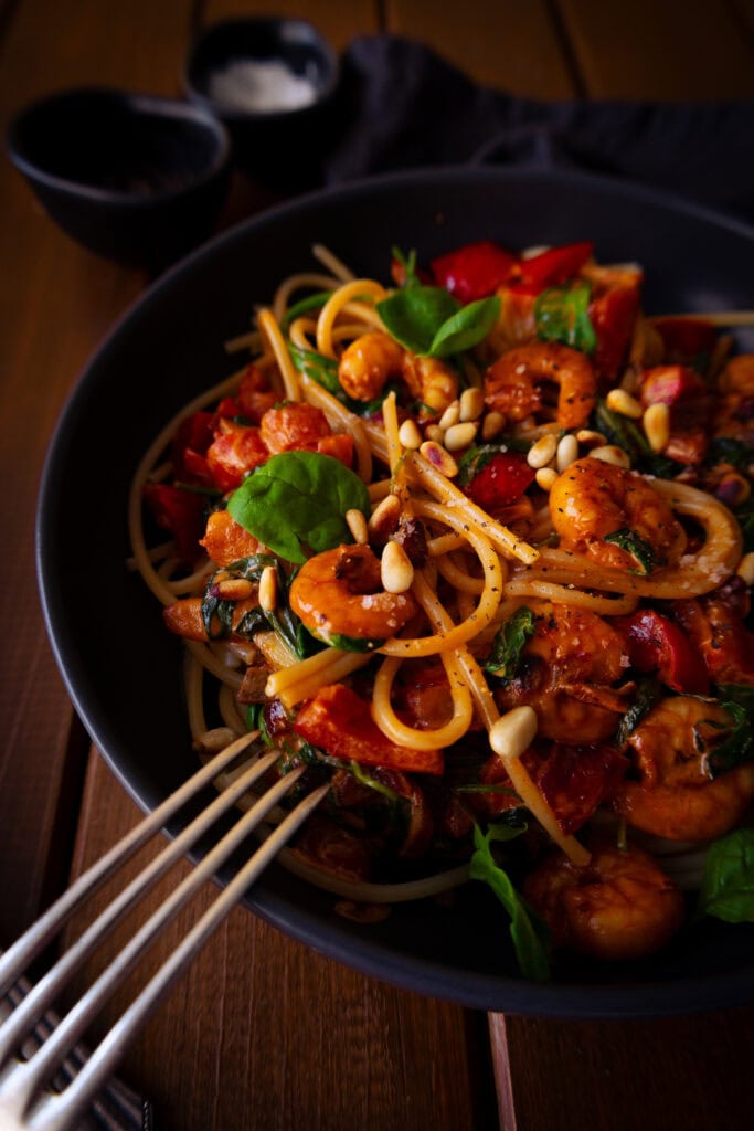 pasta-scampi-spinat-rezept