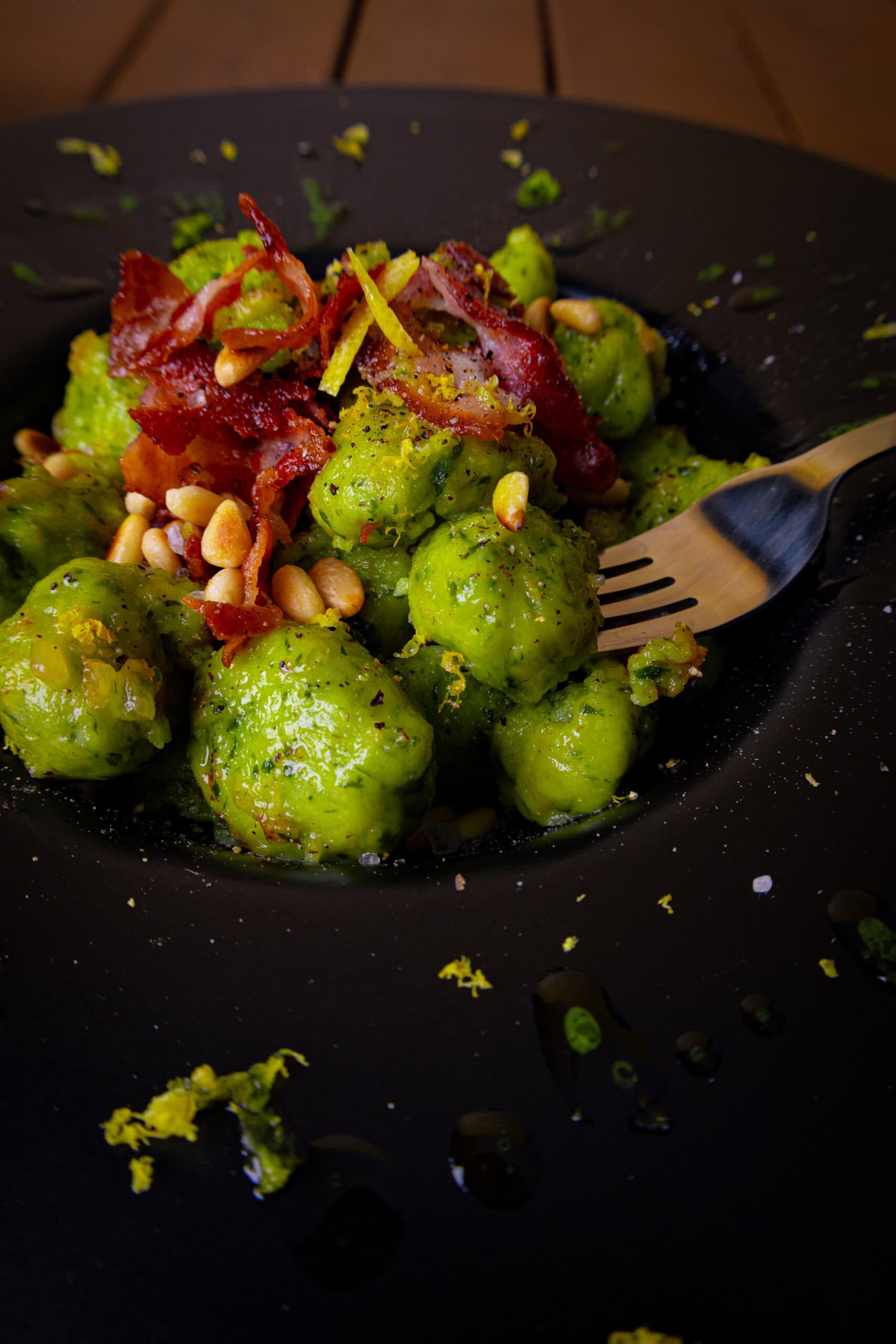 Bärlauch Gnocchi mit knusprigem Bacon